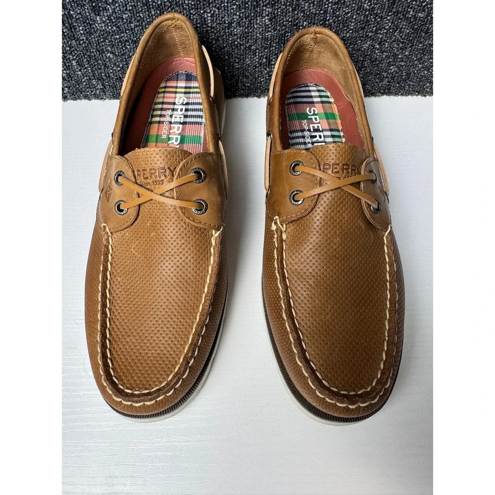 Sperry Mens A/O 2-Eye Perforated Boat Shoe Leather Sz 10M Excellent